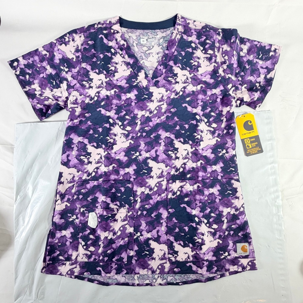 Carhartt Women Regular‎ XS Force Cross-Flex Modern Fit V-Neck Print Scrub Top